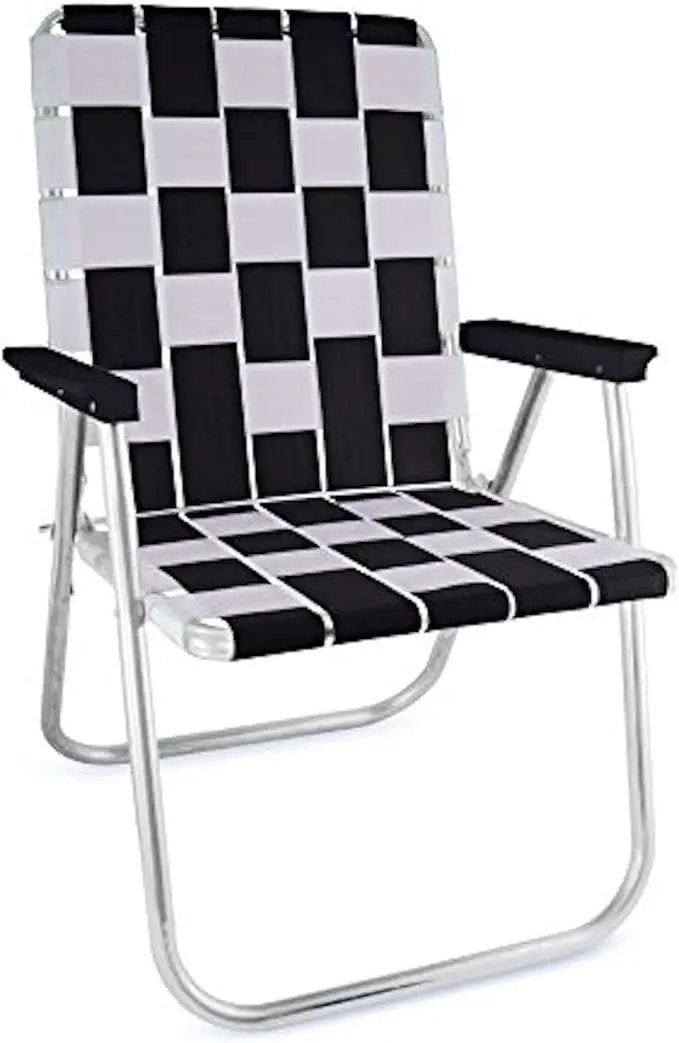 Lawn Chair USA Folding Aluminum Outdoor Patio Lawn Chair | Heavy-Duty Webbed Chairs for Camping, Sports, Beach, Yard & Tailgating | Lightweight Portable | Classic - Black/White by GreenHaven Gardens