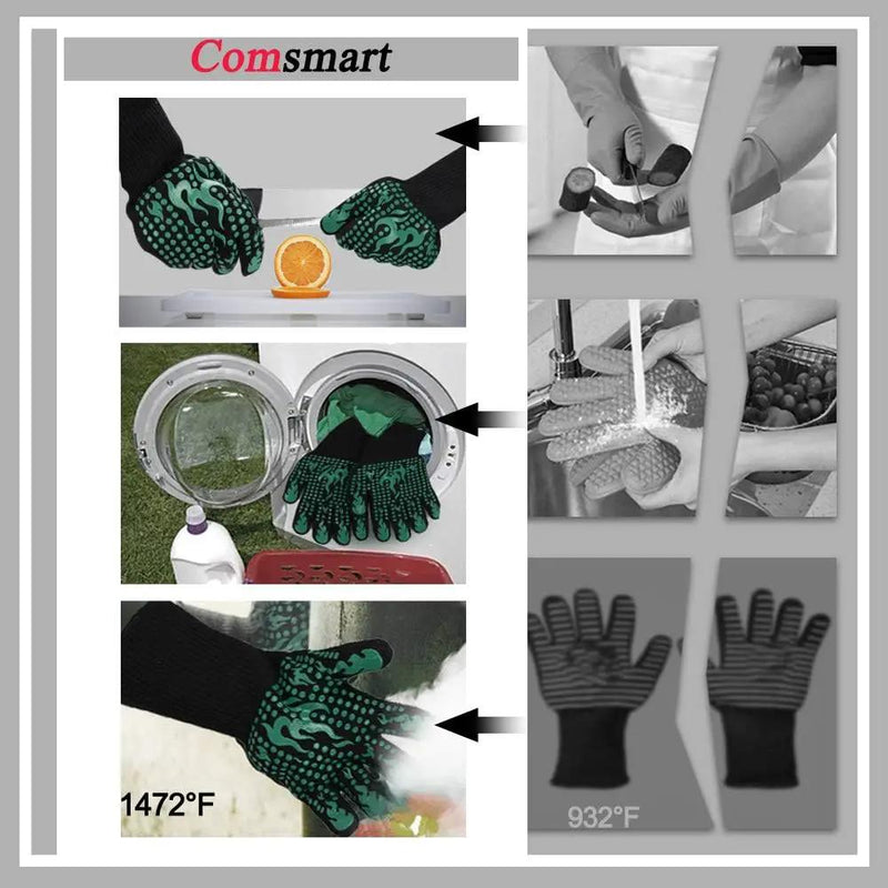 Comsmart BBQ Gloves, 1472 Degree F Heat Resistant Grilling Gloves Silicone Non-Slip Oven Gloves Long Kitchen Gloves for Barbecue, Cooking, Baking, Cutting by GreenHaven Gardens