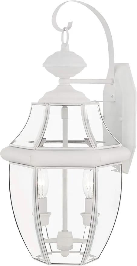 Livex Lighting 2251-91 Monterey 2 Light Outdoor Brushed Nickel Finish Solid Brass Wall Lantern with Clear Beveled Glass by GreenHaven Gardens