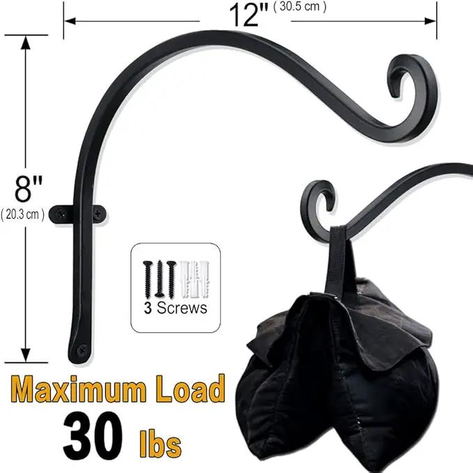 Hanging Plant Brackets Outdoor: 12-Inch Hanging Plant Hangers Wall Hooks - Wall Mount Brackets for Bird Feeder Flower Baskets Black by GreenHaven Gardens