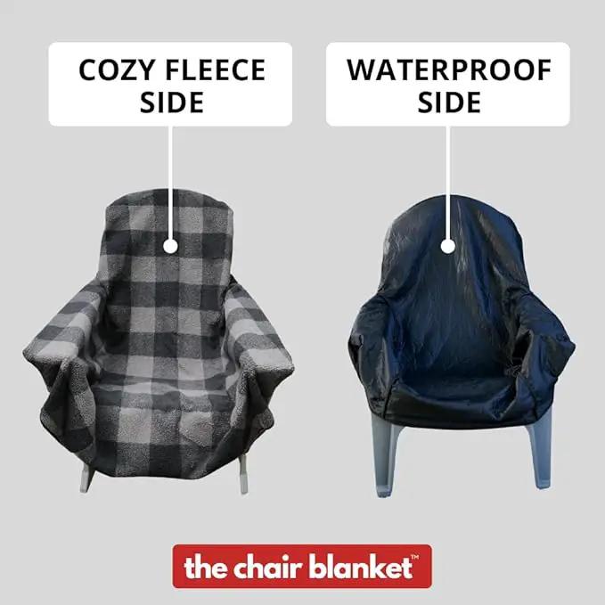 CITYBONFIRES The Chair Blanket – Reversible, Waterproof & Sherpa-Lined - Stretchable Elastic Back - Original Patio Chair Cover – Ideal for Homes and Outdoor Furniture- with Carry Pouch – Grey Plaid by GreenHaven Gardens