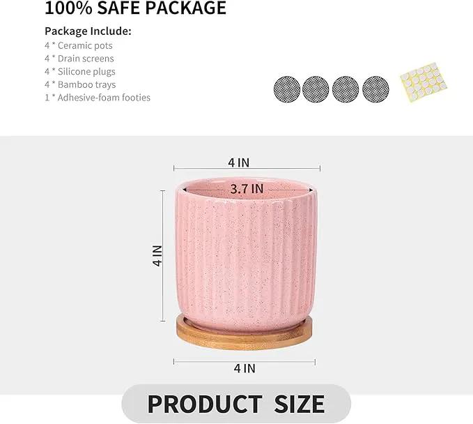 OMAYKEY 4 Inch Ceramic Plant Pot with Saucer, Adorable Stripe Multicolor Small Planters Pots with Drainage Hole & Mesh Pads for Succulent, Snake Plants, Cactus, Herbs - Set of 4 by GreenHaven Gardens