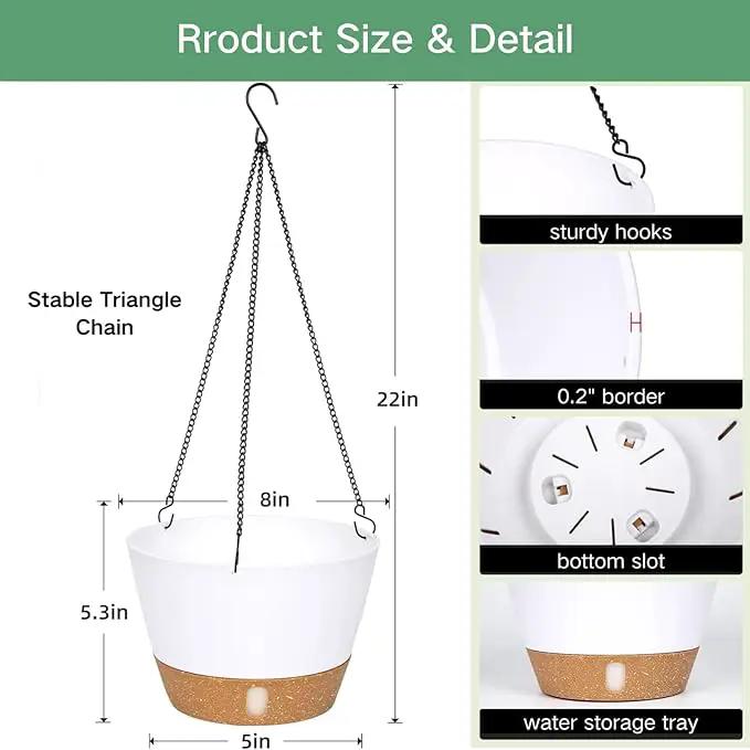 QCQHDU 2 Pack 8 inch Hanging Planters for Indoor Plants, Outdoor Hanging Baskets, Self Watering Pots with Drainage Holes & Removable Tray (White, 8 inch) by GreenHaven Gardens