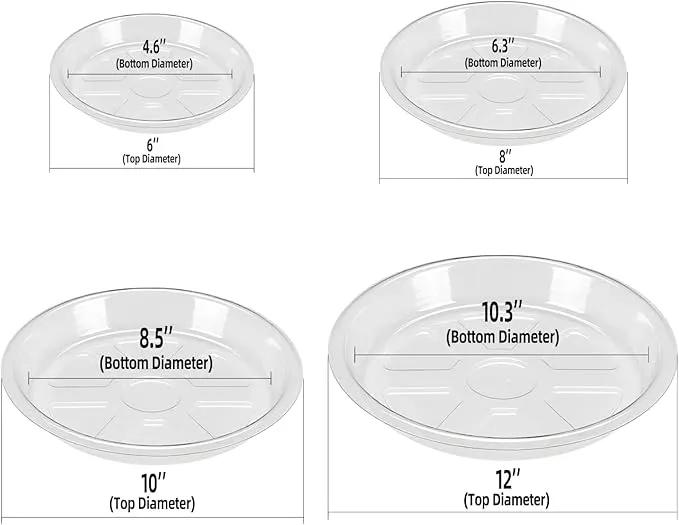 BORPEIN Plant Saucer (8,10,12inch, 18 Pack) Clear Plastic Plant Trays for Pots Indoors Outdoors,Thicker Flower Pot Saucers, Plant Plate to Catch Water by GreenHaven Gardens