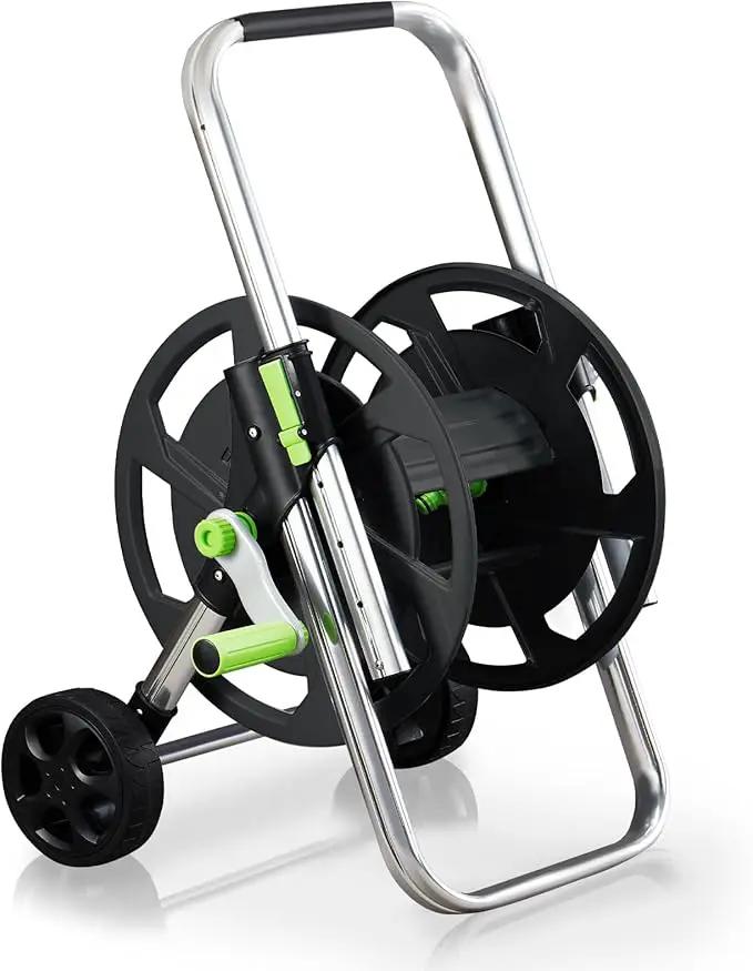 Garden Hose Reel Cart, Holds 75-150 Feet of 5/8-Inch Hose, Portable Hose Reel Cart With Wheels,Adjustable Handrail, Quick Hose Connector by GreenHaven Gardens