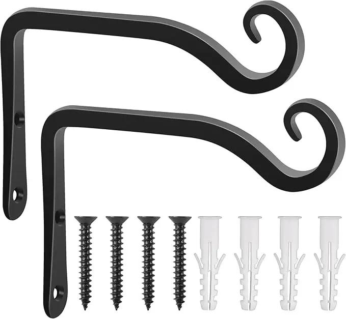 Gtongoko 2 Pack 6 Inch Plant Hangers Outdoor Metal Hanging Plant Bracket Bird Feeder Wall Hooks for Hanging Flower Basket, Wind Chimes, Solar Lanterns, Black by GreenHaven Gardens