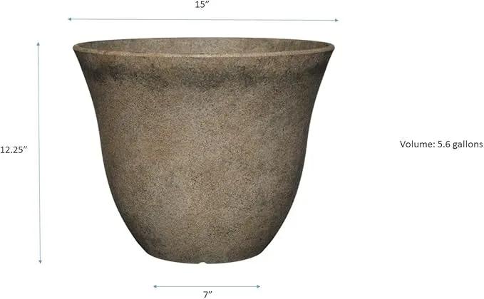 Classic Home and Garden Honeysuckle Resin Flower Pot Planter, Fossil Stone, 15" (Pack of 2) by GreenHaven Gardens