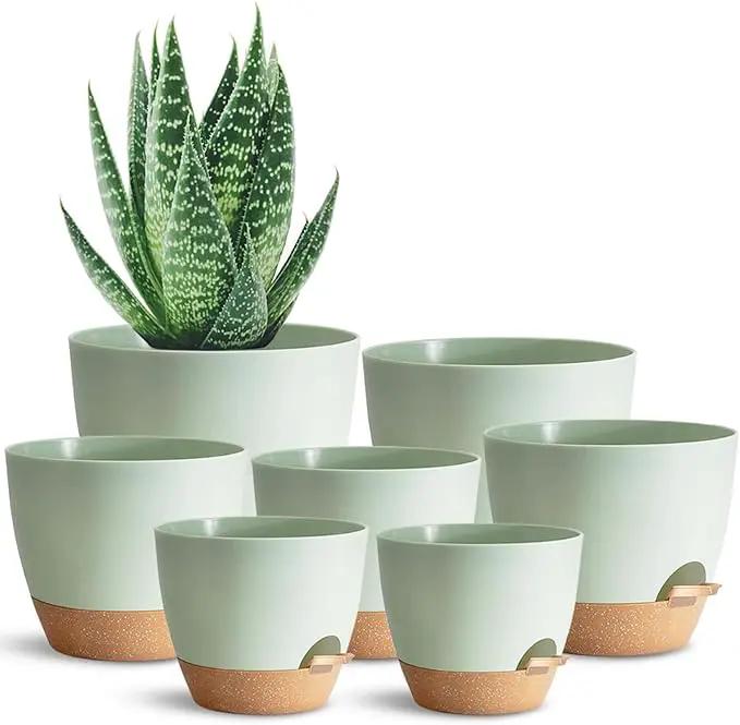 Self Watering Plant Pot with Drainage Hole,Plant Pots Outdoor Flower Pots for Indoor Plants,Modern Green Plastic Self Watering Planters Succulent Pot 7pcs/Set by GreenHaven Gardens