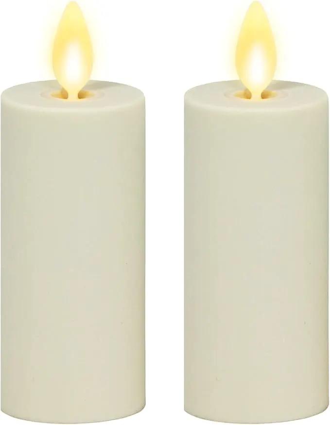 Luminara Outdoor Votive Flameless LED Candle, Set of 2 Ivory 1.5" x 4", Moving Flame Battery Operated Timer Remote Ready IPX4 Matte Plastic Finish by GreenHaven Gardens
