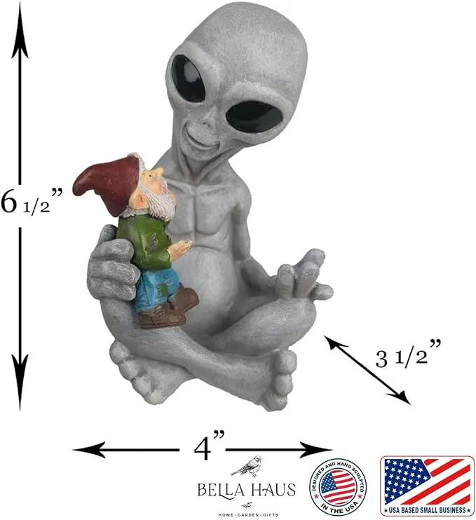 Andre' & Fritz Friendship Stories Alien and Gnome Garden Statue | Poly-Resin 6.5" h x 4" w x 3.5" d Outdoor Décor (Stories - Garden Statue) by GreenHaven Gardens