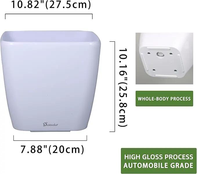 Dexceder 11x10 Self Watering Planter Indoor Outdoor, Inner Mat Design, Thickened Table Flower Plant Pot with Water Level Indicator (White High Gloss) by GreenHaven Gardens