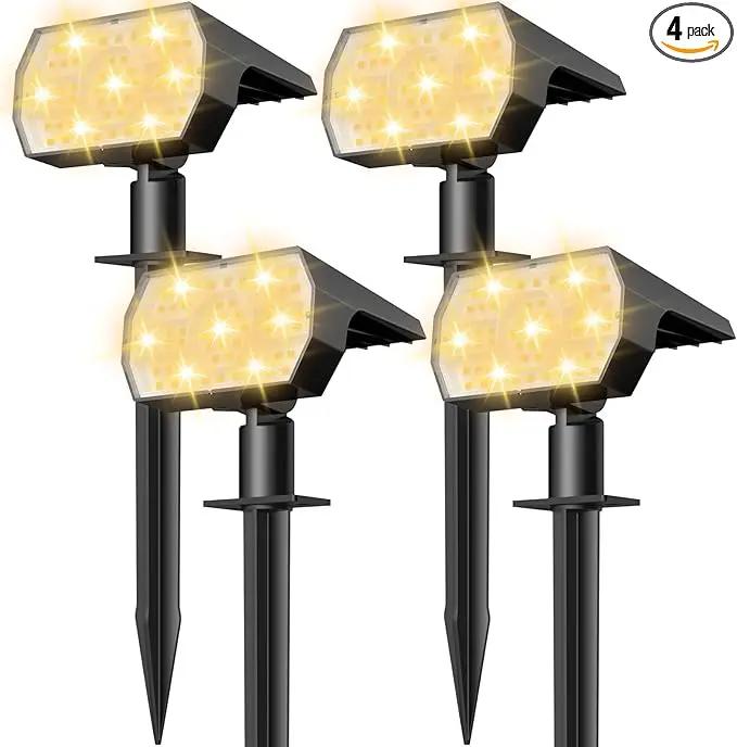 NYMPHY Solar Lights Outdoor Waterproof IP68, 56 LED 3 Lighting Modes Solar Powered Garden Yard Spot Solar Lights for Outside Landscape- 4 Pack (Warm White) by GreenHaven Gardens