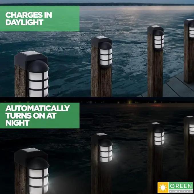 GreenLighting Marina Solar Post Cap Lights Fits 4x4 Nominal Wood Outdoor Solar Powered Post Cap Light, Fence Post, Landscaping, Deck, Garden- Bright LED, Waterproof Nautical Lighting Black 4 Pack by GreenHaven Gardens