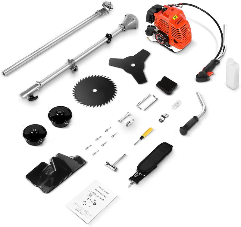 58CC Weed Wacker Brush Cutter, Gas Powered String Trimmer 4-in-1 Gas Weed Eater with 4 Detachable Heads Straight Shaft 2-Cycle for Weed, Brush(Orange) by GreenHaven Gardens