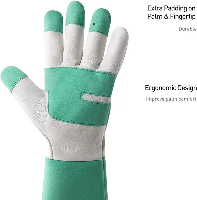 HANDLANDY Long Gardening Gloves for Men & Women, Thorn Proof Rose Pruning Gloves Leather Gauntlets Garden Glove Yard Work Glove (XS, Green) by GreenHaven Gardens