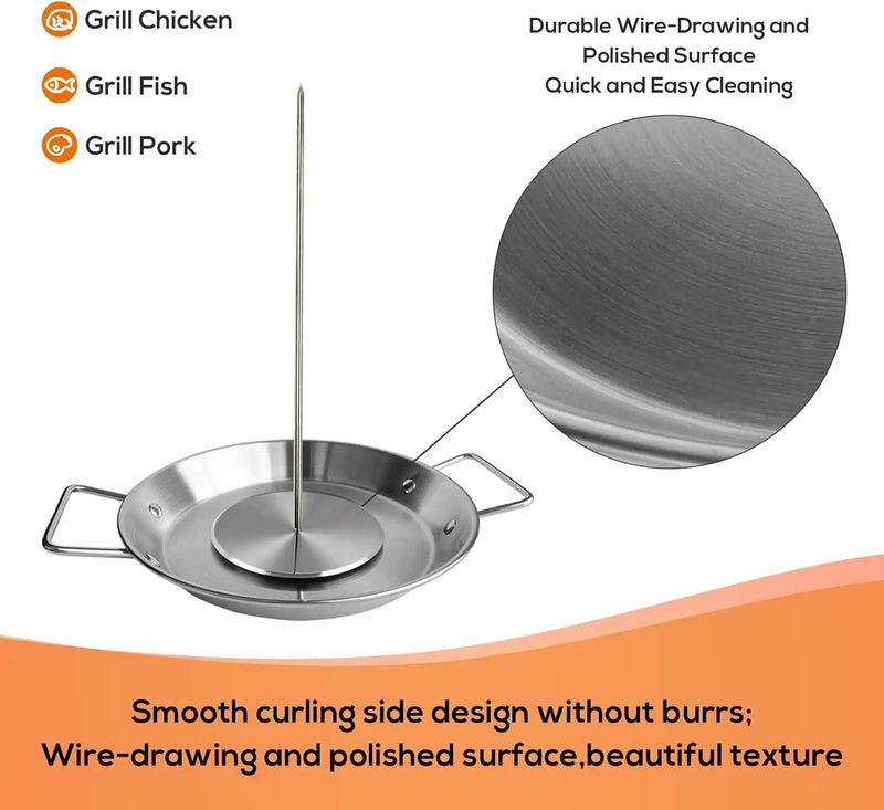 Fengzhe Al Pastor Skewer for Grill：Stainless Steel Vertical Skewer, Brazilian Spit Stand with 3 Spikes,2 Brushes,Ideal for Tacos Al Pastor,Shawarma, Kebabs on Smoker, Oven,with Fat Separator Tray by GreenHaven Gardens