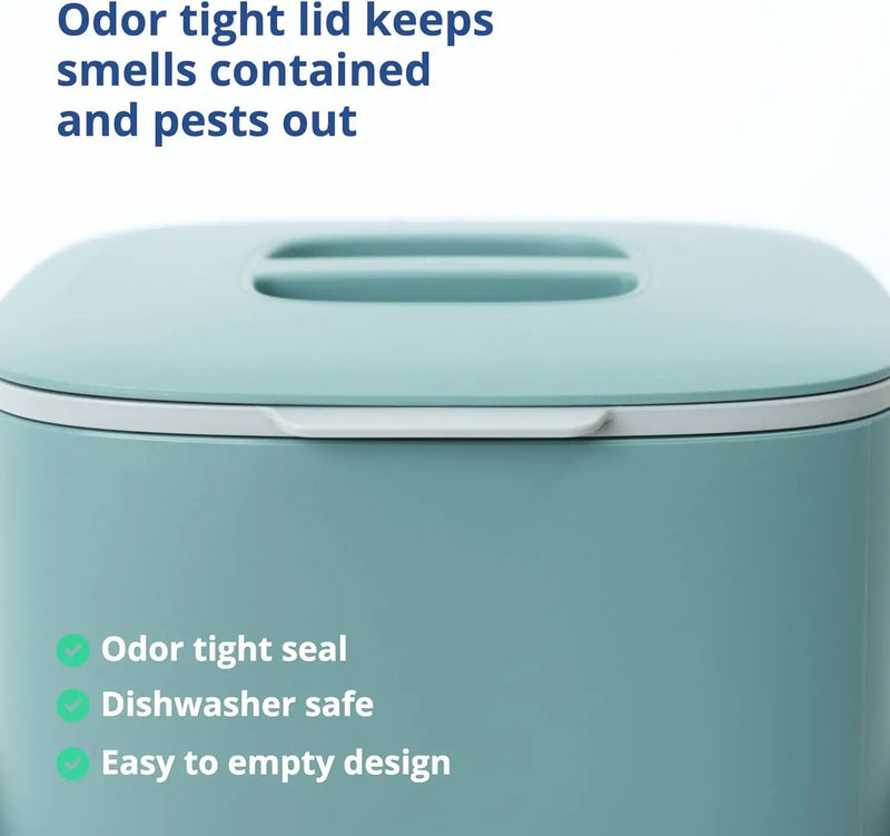 BLUE GINKGO Kitchen Compost Bin [2.6L / 0.69 GAL] – Filter-Free, Odor-Tight Countertop Food Waste Pail with Handles (Made in Korea, Green) by GreenHaven Gardens