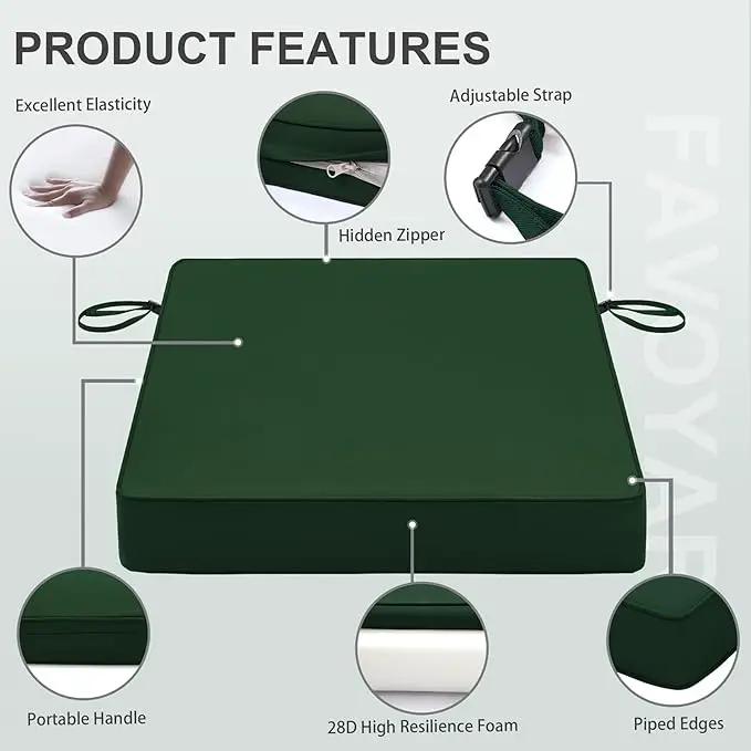 Favoyard Patio Chair Cushions 22 x 22 x 3 Inch Waterproof Outdoor Seat Cushions for Patio Furniture 3-Year Color Fastness Garden Sofa Couch Chair Pads with Handle & Adjustable Straps Set of 2, Green by GreenHaven Gardens