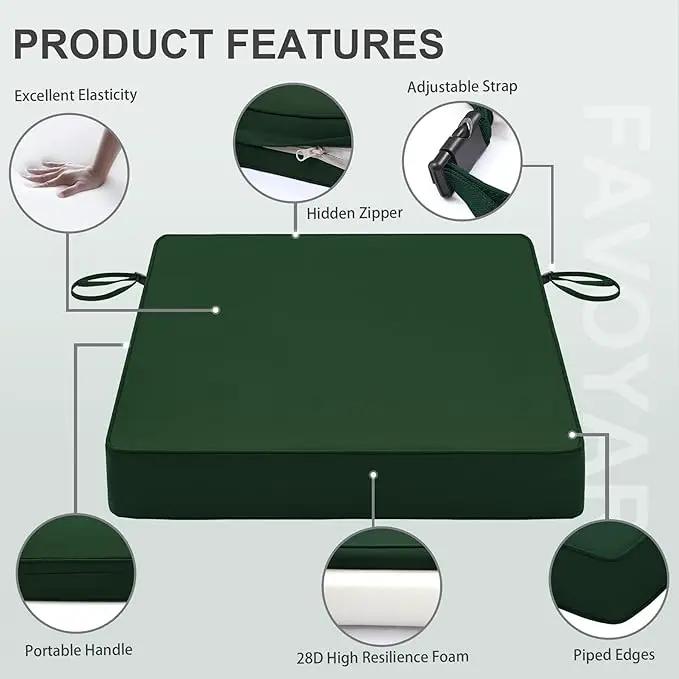 Favoyard Patio Chair Cushions 19 x 19 x 3 Inch Waterproof Outdoor Seat Cushions for Patio Furniture 3-Year Color Fastness Garden Sofa Couch Chair Pads with Handle & Adjustable Straps Set of 2, Green by GreenHaven Gardens