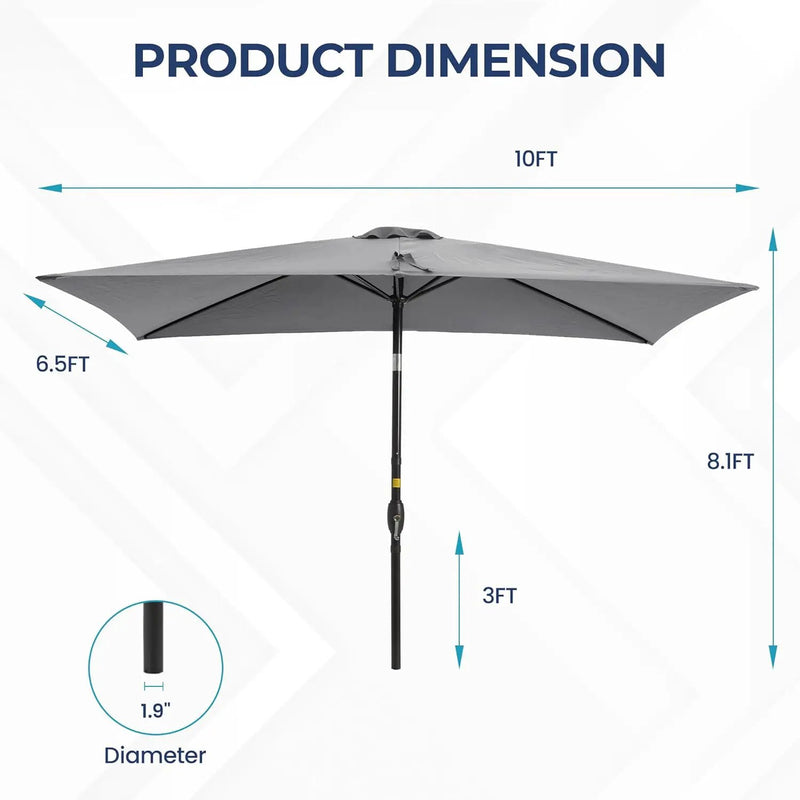SUNVIVI OUTDOOR Patio Umbrella, 6.5' x 10' Rectangular Patio Umbrella, Metal Pole Square Outdoor Umbrella with Crank and Push Button Tilt, 6 Steel Ribs, Polyester Canopy by GreenHaven Gardens