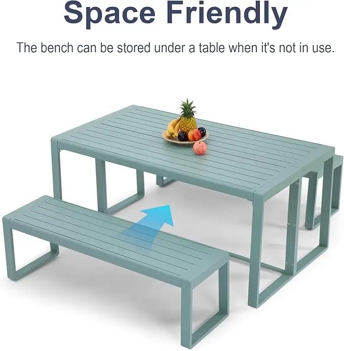 Aoodor 3-Piece Outdoor Patio Dining Set, Aluminum Furniture Set with 1 Rectangular Picnic Table and 2 Benches for Garden, Lawn, Yard by GreenHaven Gardens