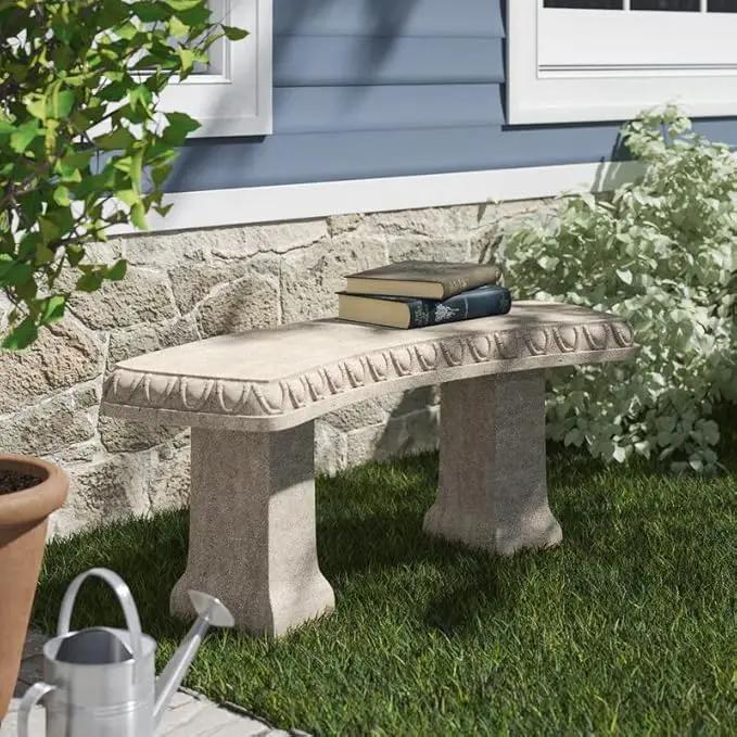 EMSCO Group 2306-1AZ Garden Bench – Natural Sandstone Appearance – Made of Resin – Lightweight – 12” Height by GreenHaven Gardens