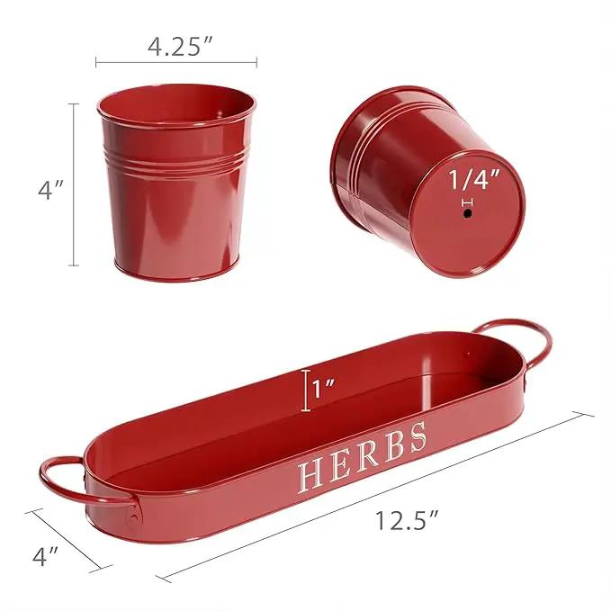 Barnyard Designs Indoor Herb Garden Planter Set with Tray, Metal Windowsill Plant Pots with Drainage for Outdoor or Indoor Plants, Set/3 (Brick Red) by GreenHaven Gardens