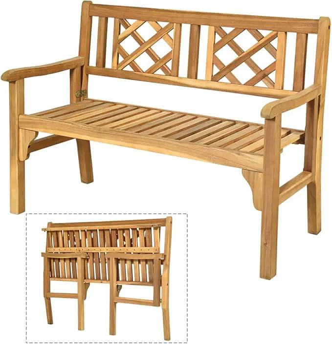 Giantex 4 Ft Foldable Outdoor Bench, Acacia Wood Outside Loveseat with Curved Backrest and Armrest, 705Lbs Weight Capacity, Garden Bench for Patio, Park, Porch, Balcony by GreenHaven Gardens