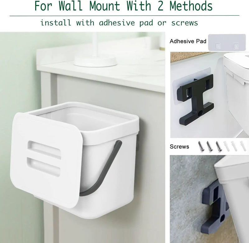 LALASTAR Trash Can with Lid, Wall-Mounted Under Sink Small Garbage Can for Kitchen, Bathroom, Hanging Plastic Trash Can, 1.8 Gallon, White by GreenHaven Gardens