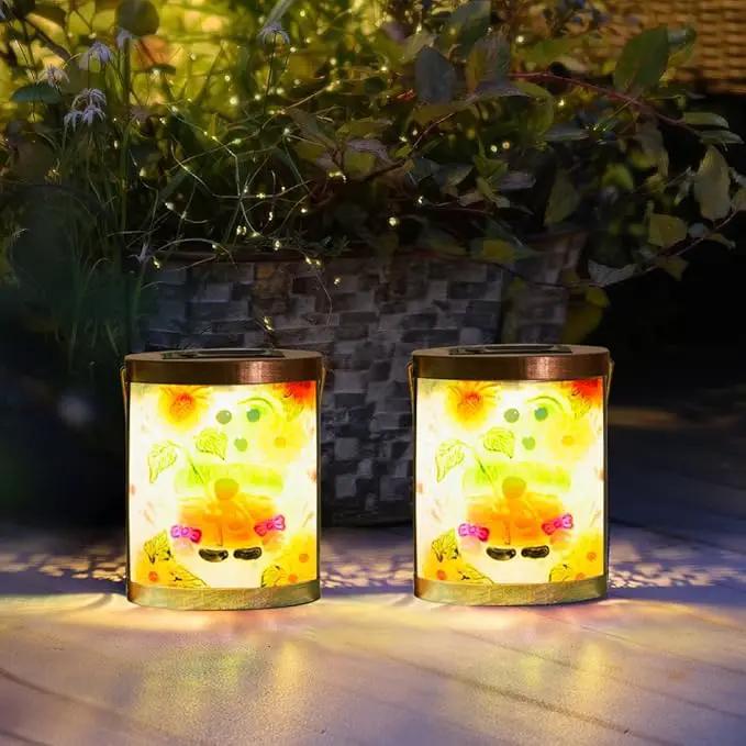 Starsoul 2 Pack Hanging Solar Lantern Outdoor Waterproof Glass Gnome and Sunflowers Decorative Solar Lights for Outside Garden Yard Table Patio Decor by GreenHaven Gardens