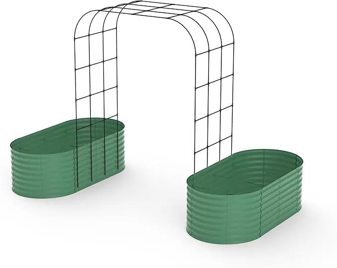 Galvanized Raised Garden Bed with 96" Tall Vertical Arch Trellis – Expandable Rust-Resistant Planter Box for Outdoor Plants, Flowers, Herbs & Vines – Includes Plant Clips, Drainage Netting,Green by GreenHaven Gardens
