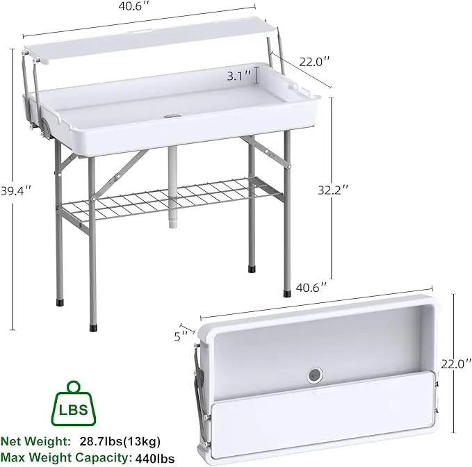 Portable Folding Ice Cooler Table with Skirt & Drain & Shelving, Outdoor Foldable Drink Ice Table with Storage for Camping, Picnics, BBQ & Parties, by GreenHaven Gardens