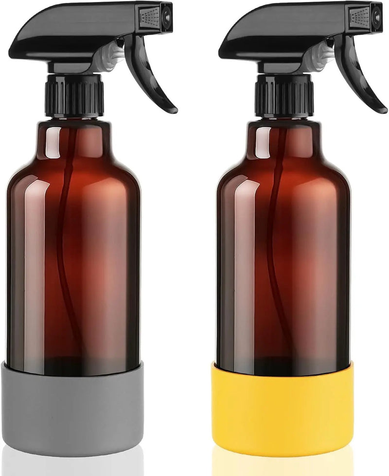 Glass Spray Bottles with Silicone Sleeve 16.9oz 2 Pack Empty Spray Bottle for Hair Mist/Stream Spraying for Cleaning Solutions, Plants, Essential Oils (Brown-grey&yellow) by GreenHaven Gardens