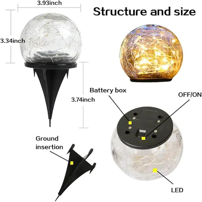 TOMEX Solar Garden Lights, Cracked Glass Ball Waterproof Warm White LED for Outdoor Decor Decorations Pathway Patio Yard Lawn, 1Pack (3.9") by GreenHaven Gardens