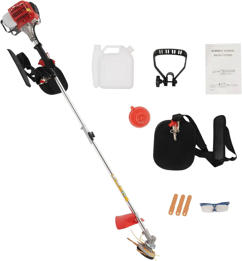 2 Stroke 26cc Gasoline Weed Trimmer Brush Cutter Lawn Edger Grass Weed Eater, Gas Weed Trimmer Gas Weedeaters Grass Trimmer Cordless Gasoline Power w/ 2 Blade Heads by GreenHaven Gardens
