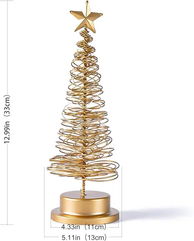 Christmas Tree Lamp, Spiral Christmas Tree with Glittering Star, AA Battery Operated Gold Christmas Tree Light with Metal Stand for Christmas Table Decoration（Batteries not Included） by GreenHaven Gardens