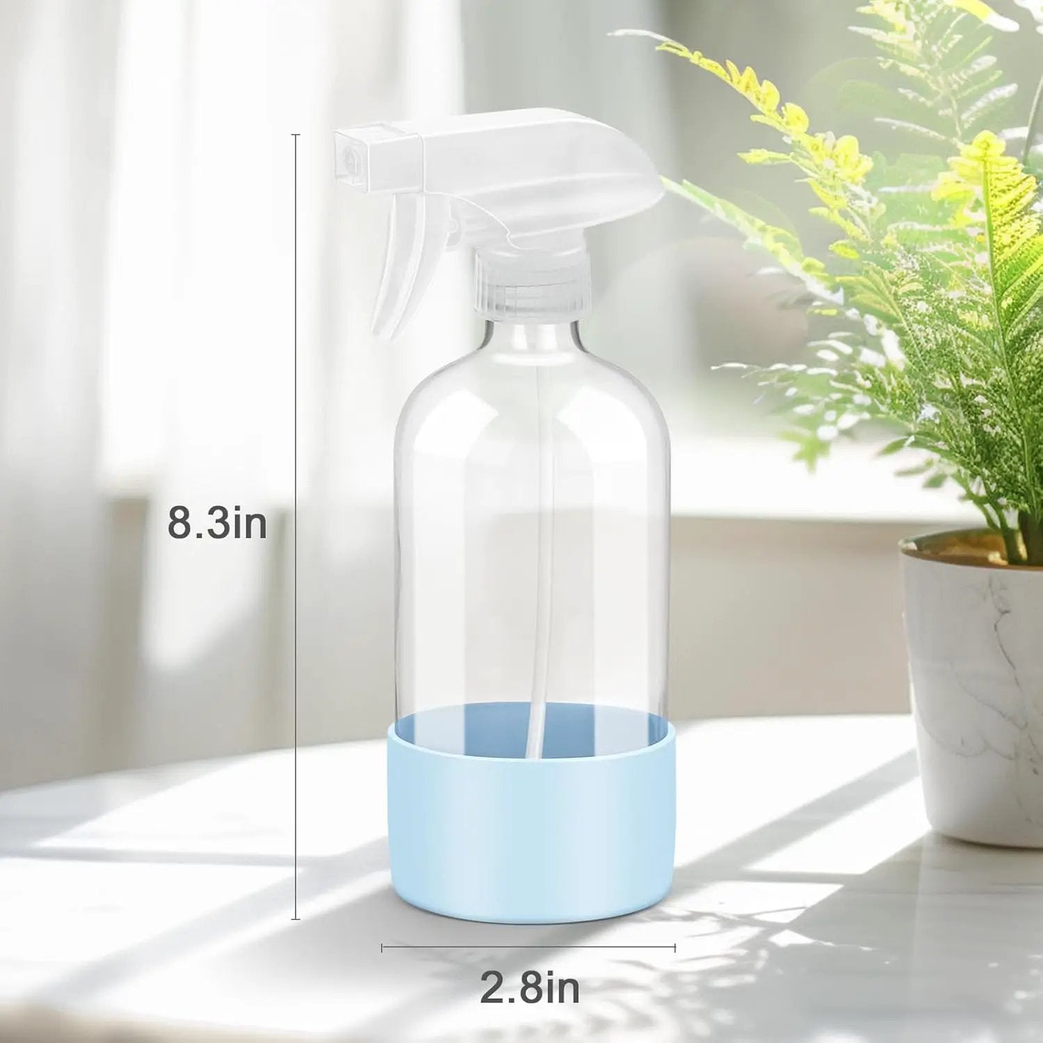 2 Pack Glass Spray Bottles with Silicone Sleeve, 16 oz Empty Refillable Containers with Adjustable Spray Nozzles, Spray Bottles for Hair, Cleaning Solutions and Plants Blue by GreenHaven Gardens