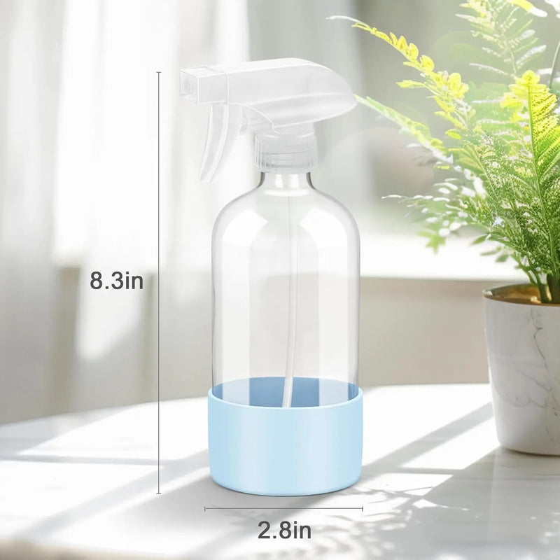 2 Pack Glass Spray Bottles with Silicone Sleeve, 16 oz Empty Refillable Containers with Adjustable Spray Nozzles, Spray Bottles for Hair, Cleaning Solutions and Plants Blue by GreenHaven Gardens