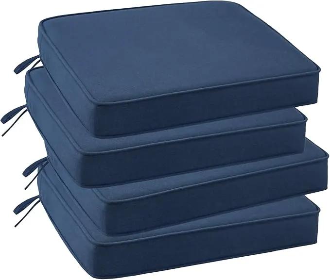 Outdoor Sunbrella Square Corner Seat Cushion, 18.5"x16"x3", Set of 4, Non Slip Seat Cushion Pads with Removable Cover for Patio Furniture, Garden Yard Lawn, Specrtum Indigo by GreenHaven Gardens