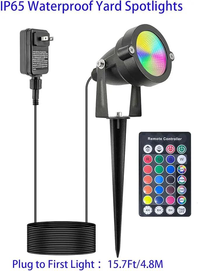 RGB Christmas Outdoor Spot Lights with Timer(4/6/8H), 12V 5W Metal case Color Changing Spot Light Outdoor Garden Yard Lawn Landscape SpotLights IP65 Waterproof, 1 Lights by GreenHaven Gardens