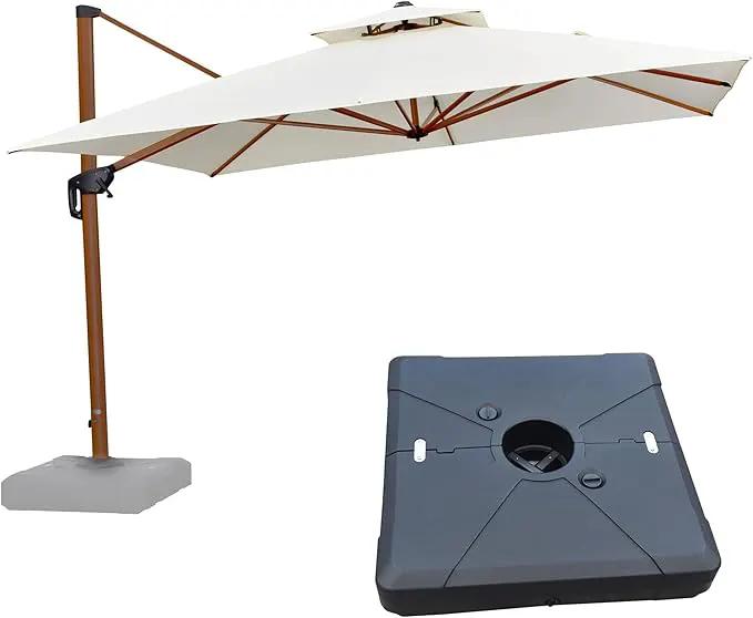 PURPLE LEAF 11ft Patio Umbrella with Base Outdoor Square Umbrellas Large Cantilever Umbrella Windproof Offset Umbrella Heavy Duty Sun Umbrellas for Garden Deck Pool Patio, Cream by GreenHaven Gardens