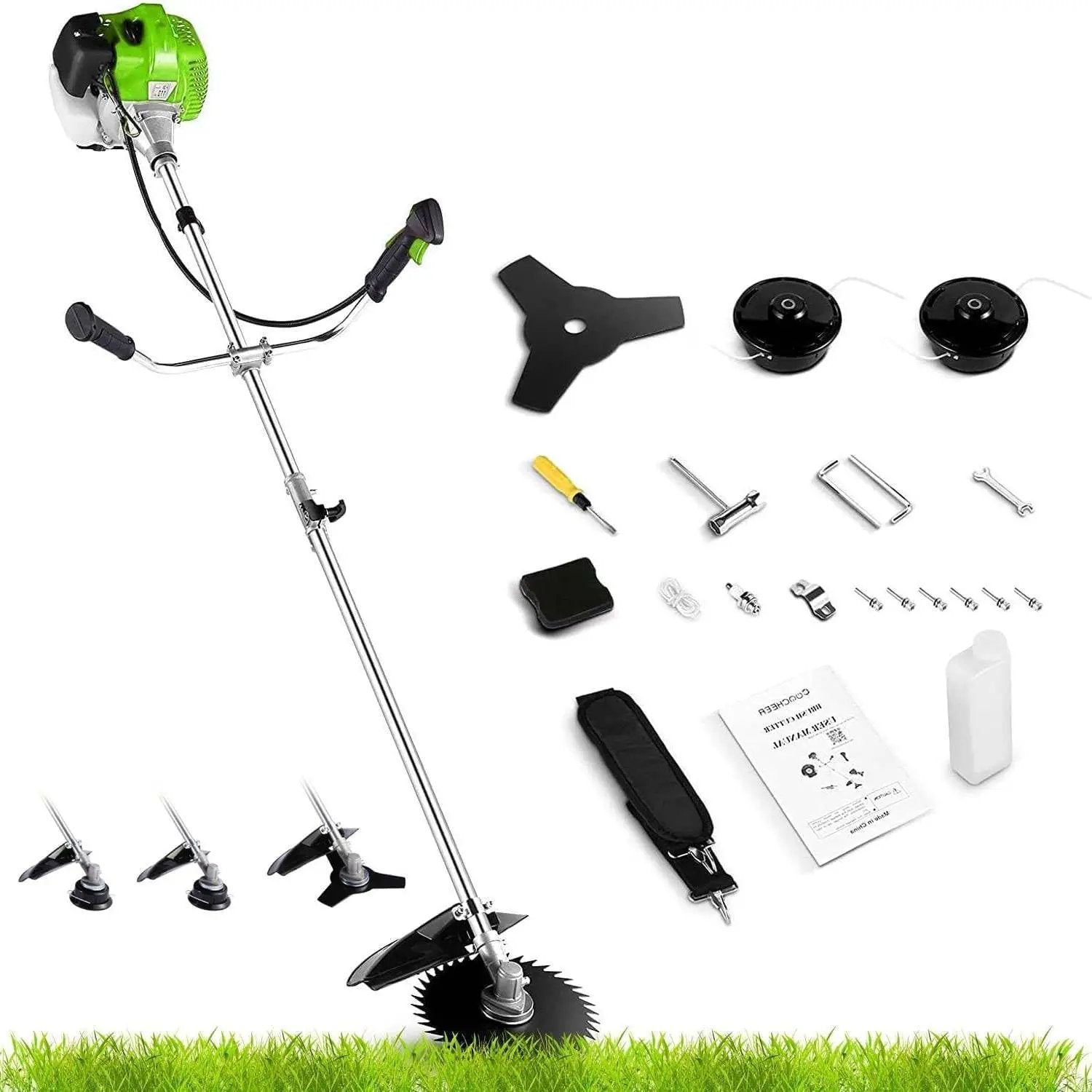 58CC Weed Wacker, Weed Eater Gas Powered 4 in 1 Cordless, String Trimmers 2-Cycle Gas Brush Cutter Weed Wacker Straight Shaft Gas Grass Trimmer for Lawn and Garden Care Trimming (Green) by GreenHaven Gardens