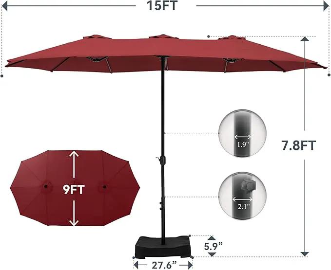 GREEN PARTY 15 ft Rectangle Patio Umbrella with Base Included, Double-Sided Table Umbrella with Crank, Large Outdoor Umbrellas for Patio Poolside Garden Backyard, Burgundy Red by GreenHaven Gardens