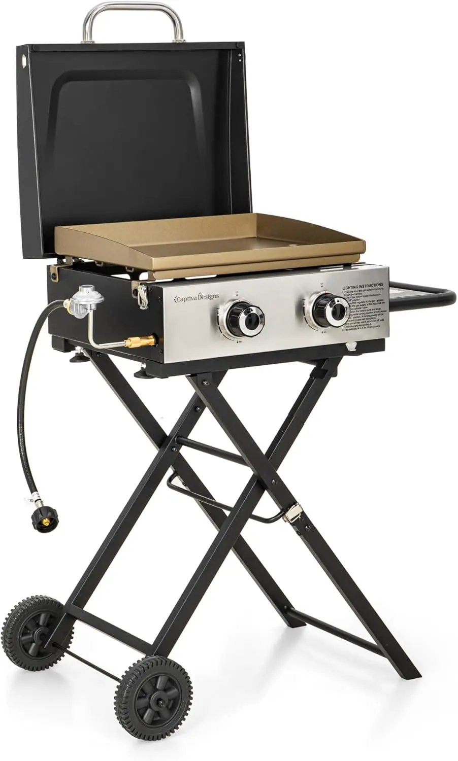 Captiva Designs 17 Inch 2 Burner Portable Propane Gas Griddle Grill with Lid, Outdoor Foldable Flat Top Grill with Stand for Barbecue, Camping and Tailgating by GreenHaven Gardens