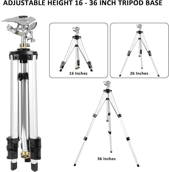 STYDDI Heavy Duty Impact Sprinkler on Tripod Base, Tall Metal Pulsating Telescoping Tripod Sprinkler for Large Area, Yard, Lawn, Garden, Waters up to 70 Ft. Diameter, Legs Extends Up to 36-inch by GreenHaven Gardens