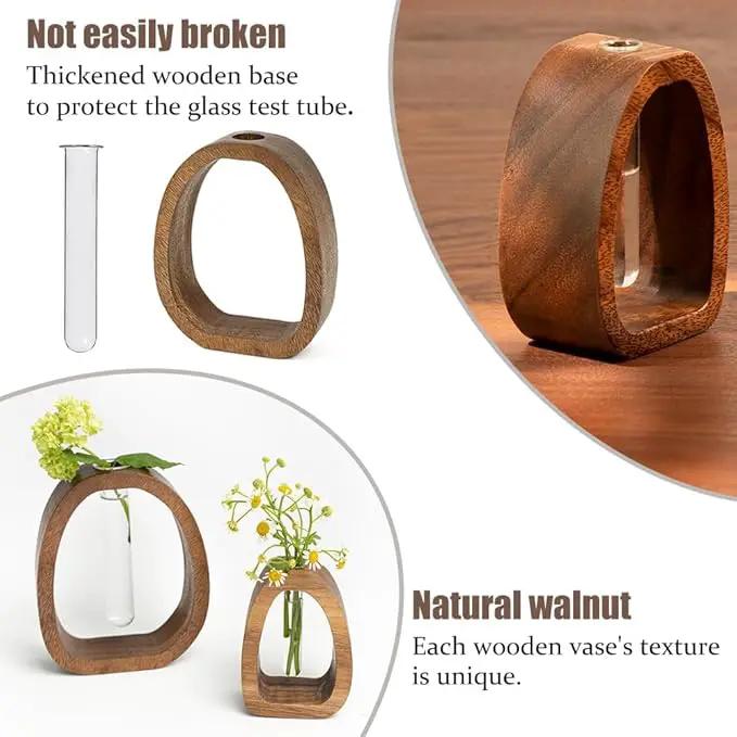 Modern Wooden Glass Test Tube Vase - Desk Plant Decor, Suitable for Home and Office Use by GreenHaven Gardens