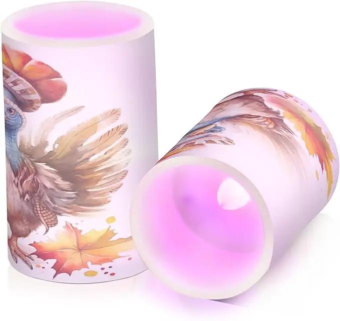 Flickering Flameless Candles, Cute Turkey Thanksgiving Pumpkin LED Candles with Remote Timer, Set of 2 Battery Operated Candle for Valentine Wedding Birthday by GreenHaven Gardens