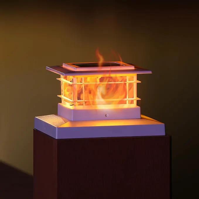 Dynaming 8 Pack Solar Flame Post Lights Outdoor, Solar Powered Fence Post White Shell Cap Light, High Brightness Flickering Flame LED Lighting for Garden Deck Patio, Fit 4x4 5x5 6x6 Vinyl/Wooden Posts by GreenHaven Gardens