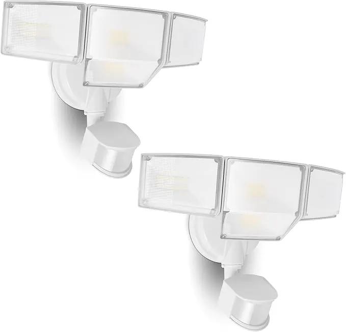 LUTEC 80W 9000LM LED Security Lights Motion Sensor Outdoor Lights, 4 Head LED Flood Light Outdoor 5000K Daylight, IP65 Waterproof, Motion Detected Light for Outside, Garage, Yard - 2 Pack (White) by GreenHaven Gardens
