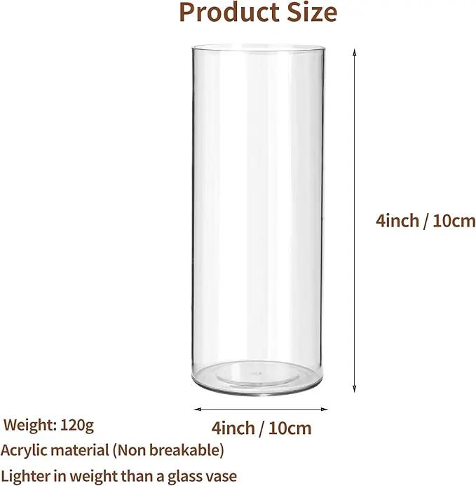 Clear Flower Vase, Non-breakable Vases, 4" W x 4" H, Acrylic Vase, Aesthetic Room Decor Cylindrical Modern Flower Vases for Table Centerpiece, Home Decor, Women Floral Arrangement Gift by GreenHaven Gardens